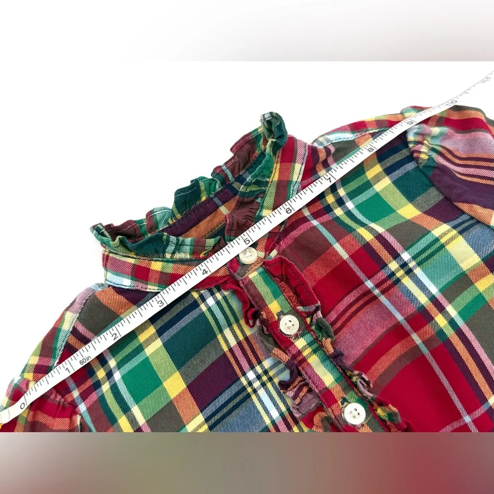 EUC Ralph Lauren Christmas Plaid Peplum Long Sleeve Tunic Top In Red & Green 24M